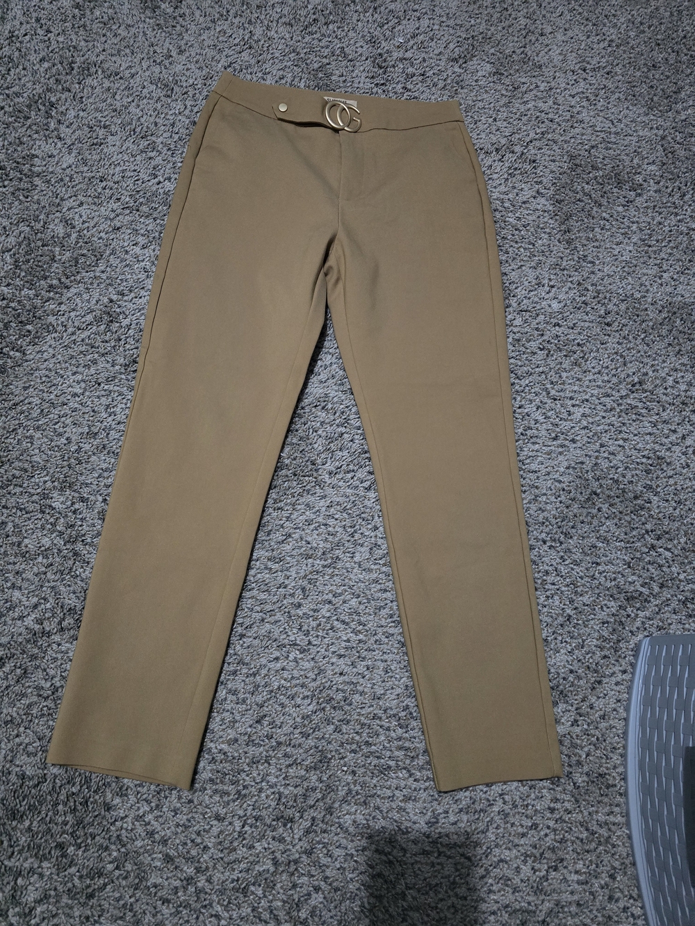 Sublime Fashion Beige Slim Dress Pants w/ Gold Buckle Detail